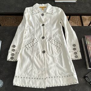 Twill twenty two cream with silver studs long coat size small